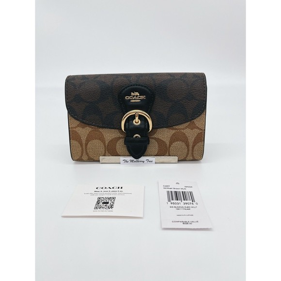 Coach C6897 Kleo Wallet In Blocked Signature Canvas Khaki Brown NWT Org $228 - Picture 1 of 9